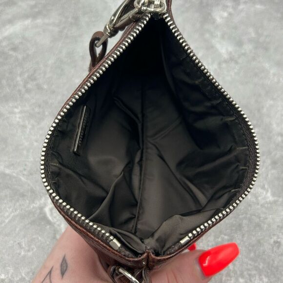 MIU MIU Brown Pebbled Leather Wristlet Purse Flower Trim Made In Italy - Picture 5 of 14